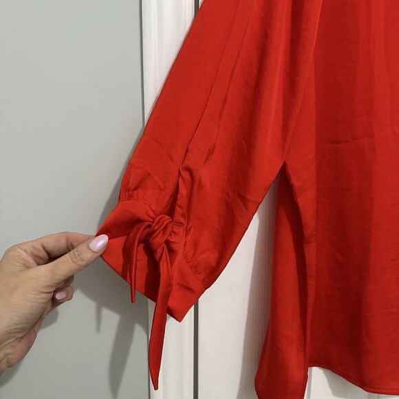 Chico's Persimmon Orange Red Tie Sleeve Top New Size XL 3 - Picture 3 of 8